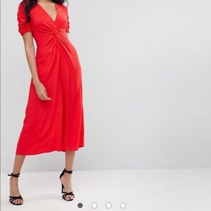 Red Tea Jumpsuit with Knot Front